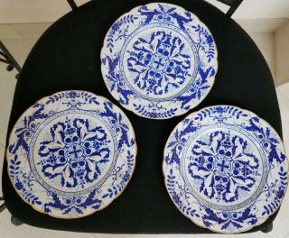 3 Imperial Porzellan Porcelain Dishes 19th/early 20th Fisher & Mieg Blue/gold