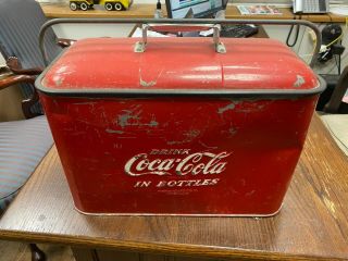Vintage Coca Cola Coke Metal Cooler Chest W Bottle Opener Side NO RUST 3