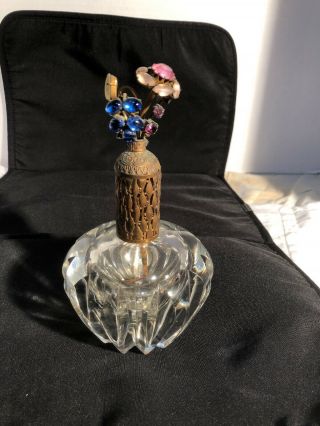 Vintage Perfume Bottle Devilbiss Jeweled 6.  5” Glass Atomizer Very Rare Flower