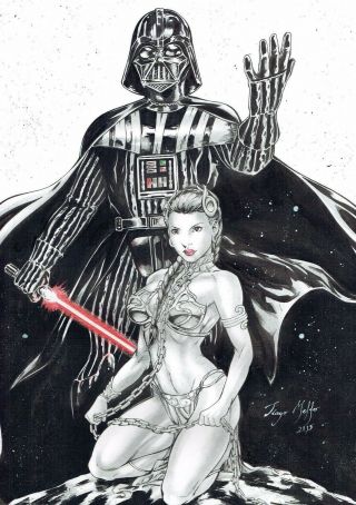 Darth Vader & Slave Princess Leia By Tiago Mello - Comic Art Star Wars