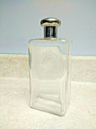 Antique Sterling Silver Cap Glass Travel Case Perfume After Shave Bottle 7 " Tall