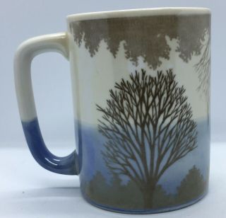 Vintage Otagiri Hand Crafted Porcelain Mug Blue Cream Trees Nature 3