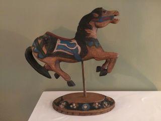 Vintage Folk Art Hand Carved Wood Carousel Horse,  15 1/2” Tall Look