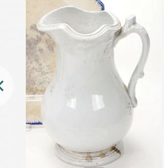 19th Century Large White English Ironstone Water Pitcher Labeled Farrall -
