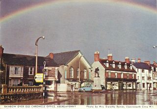 Postcard Wales Abergavenny Rainbow Over Old Chronicle Office
