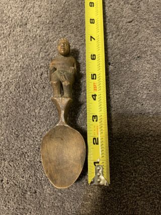 Vintage Rare Collectible Handmade Carved Wooden Spoon With Fighter Man On Handle