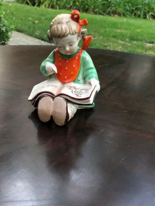 Antique Porcelain Bookend Figurine Girl Reading Little Red Riding Hood