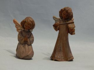 2 Vintage Hand Carved Wood Angel Figurines