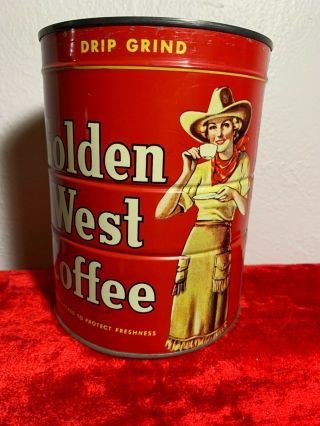 Vintage Golden West Coffee Can,  Two Pound Tin,  With Key Near