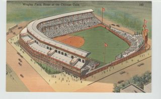 Chicago,  Il Postcard Wrigley Field Home Of The Cubs Aerial View Baseball Old