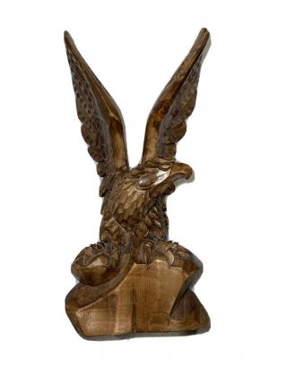 Vintage Hand Carved Wood Wooden Eagle Bird Folk Art Figure Figurine Statue 11”