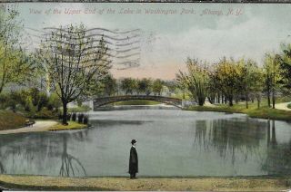 View Of The Upper End Lake In Washington Park,  Albany Ny Vintage Postcard 1910