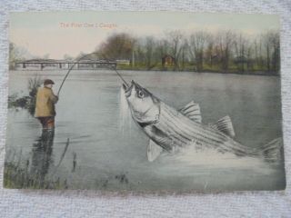 Vintage Antique Postcard Fishing (exagerated) Funny Over 100 Years Old