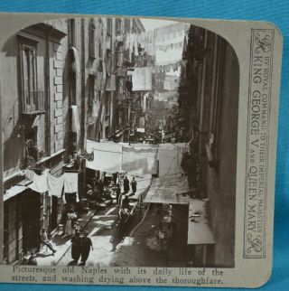 Stereoview Photo Italy Naples Picturesque Streets With Washing Drying Realistic