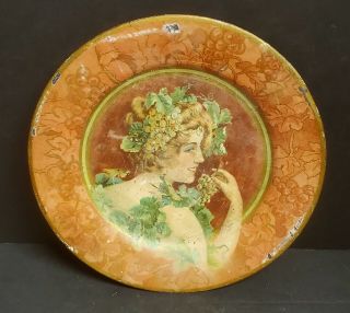 Vienna Art Tin Plate Victorian Lady Grapes 1905