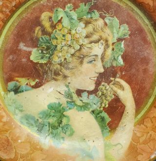 Vienna Art Tin Plate Victorian Lady Grapes 1905 2