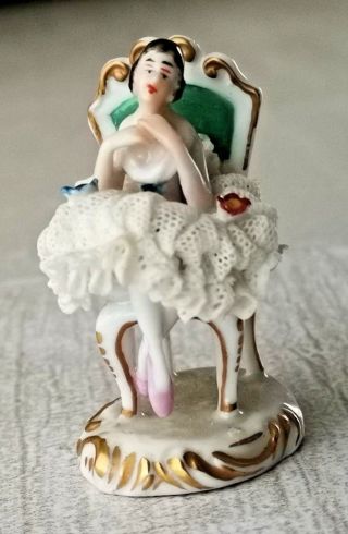 Antique German Dresden Porcelain Figurine Lady On Chair