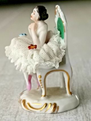 Antique German Dresden porcelain figurine Lady on chair 2