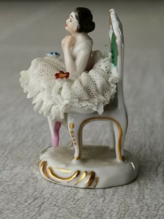 Antique German Dresden porcelain figurine Lady on chair 3