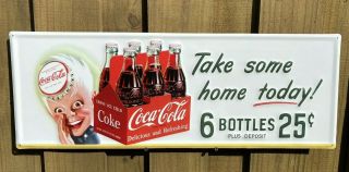 Vintage Coca Cola Embossed Metal Sign Porcelain Usa Soda Pop Drink Coke Oil Gas