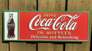 Vintage Drink Coca Cola Embossed Metal Sign Porcelain Soda Pop Usa Oil Gas