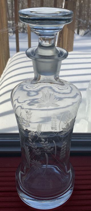 Vintage Crystal Glass Wine Liquor Decanter Bottle With Stopper Etched Pattern