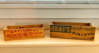 Vintage Kraft Pimento And Mayflower’s Cream Cheese Wood Boxes