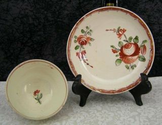 Antique Leeds Staffordshire Pearlware Creamware King ' s Rose Cup & Saucer 3