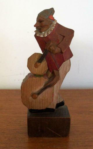 Vintage Art Deco Carved Wood Painted Harlequin Drummer Figurine