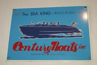 Rare Vintage Century Boats The Sea King Manistee Michigan Porcelain Sign