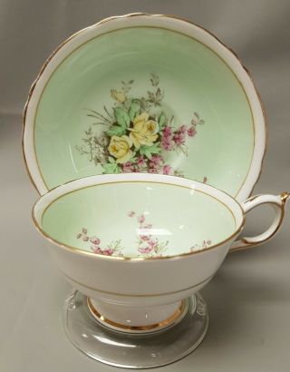 Paragon By Appointment Light Green Floral Bouquet Tea Cup Saucer England