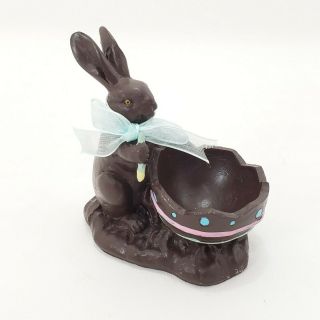 Chocolate Color Bunny W Open Egg Figurine Vintage Resin 3 " Easter Rabbit Tray