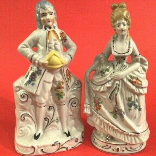 Colonial Man And Woman Figurines Porcelain Vintage 1930’s Seiei Co.  Japan