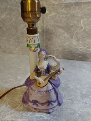 Antique German Decorative Figural Lamp Baroque Lady In Large Purple Hoop Skirt