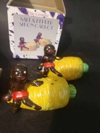 Vintage African American Sitting On A Carrot Salt And Pepper Shaker