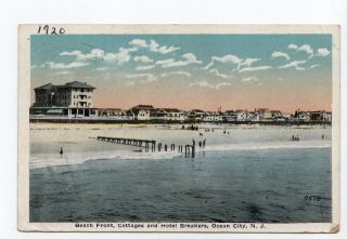 1920 Beach Front Cottages And Hotel Breakers Ocean City Nj Vintage Postcard
