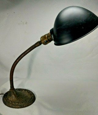 Vintage Gooseneck Desk Lamp With Ornate Cast Iron Base