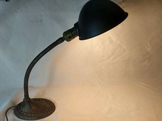 Vintage Gooseneck Desk Lamp with Ornate Cast Iron Base 2