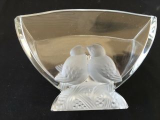 VERLYS AMERICA Crystal Fan Shaped Clear Glass Vase With 2 Love Birds Signed 2