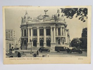 Vintage Municipal Theater - Rio De Janeiro,  Brazil Postcard/ Stamps 1942