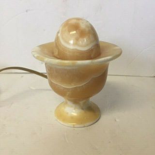 Small Alabaster Table / Bedside Lamp.  Yellow Glow.