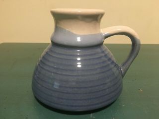 Vintage No - Spill Blue White Stoneware Travel Coffee Mug Cup - Non - Slip Bottom