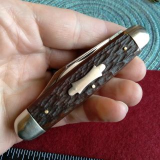 Vintage Schrade Cut Co York Bone Stag Cigar Jack Folding Pocket Knife