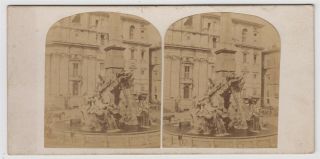 Italy Stereoview - Roma And Fontana Dei Quattro Fiumi In Piazza Navona In Rome