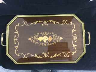 Vintage Italian Inlaid Wood And Brass Serving Tray - 21 " X12 " - Stunning