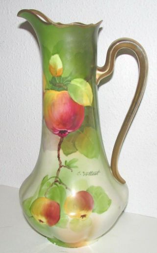 Ew Turn Ewer Pitcher Signed E Vollant Apple Tree Antique 11 " Vienna Austria Vase