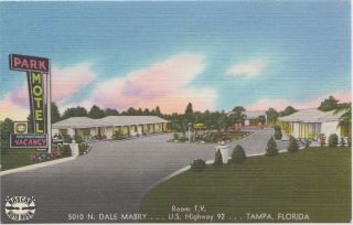 Park Motel 5010 N.  Dale Mabry,  U.  S.  Highway 92 Tampa,  Florida Vintage Postcard