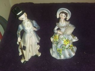Vintage Porcelain L&m Lipper & Mann Figurine Lady In Dress With Bonnet & Man