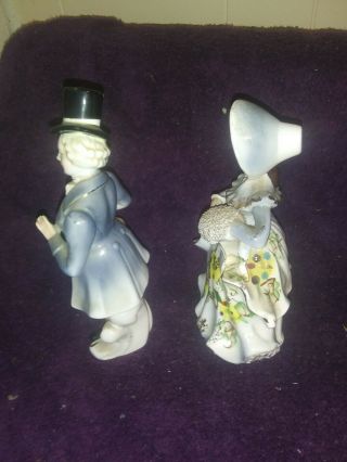 Vintage Porcelain L&M Lipper & Mann Figurine Lady in Dress with Bonnet & Man 2