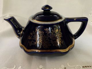 Hall Teapot,  Vintage,  Cobalt Blue With Gold,  6 Cup Unusual